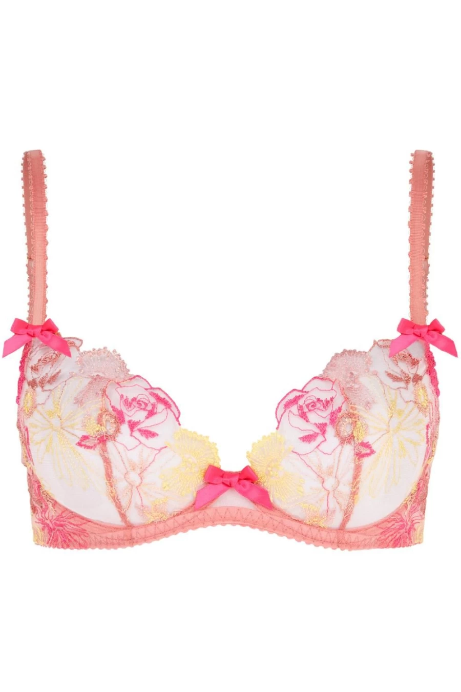 Agent Provocateur Zuri Plunge Underwired Bra in Dusky Pink & Yellow - Lace Lingerie & Supportive Demi Cup