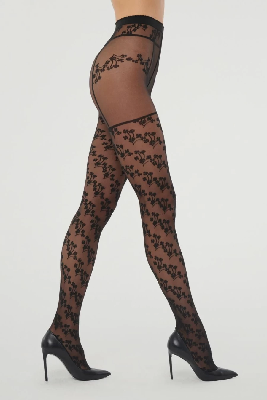 Wolford Black Floral Suspender Tights for Women - Elegant Design & Comfortable Fit