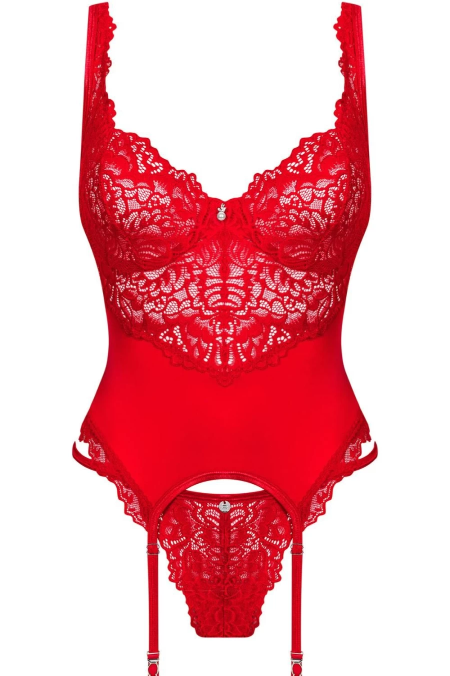 Obsessive Red Amor Cherris Corset & Thong Lingerie Set