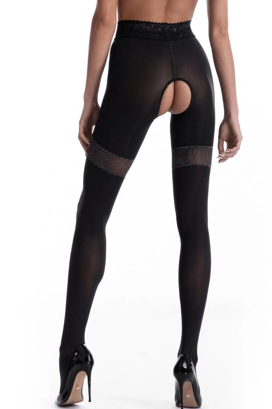 Amour Black 80 Denier Glamour Crotchless Tights for Women - Sexy Lingerie Stockings