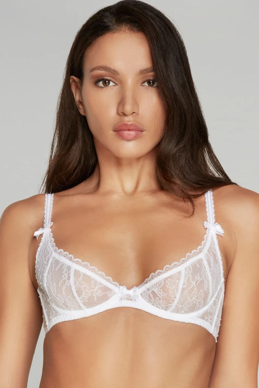 Agent Provocateur Hinda Demi Cup Plunge Bra in White - Lace Lingerie for Women