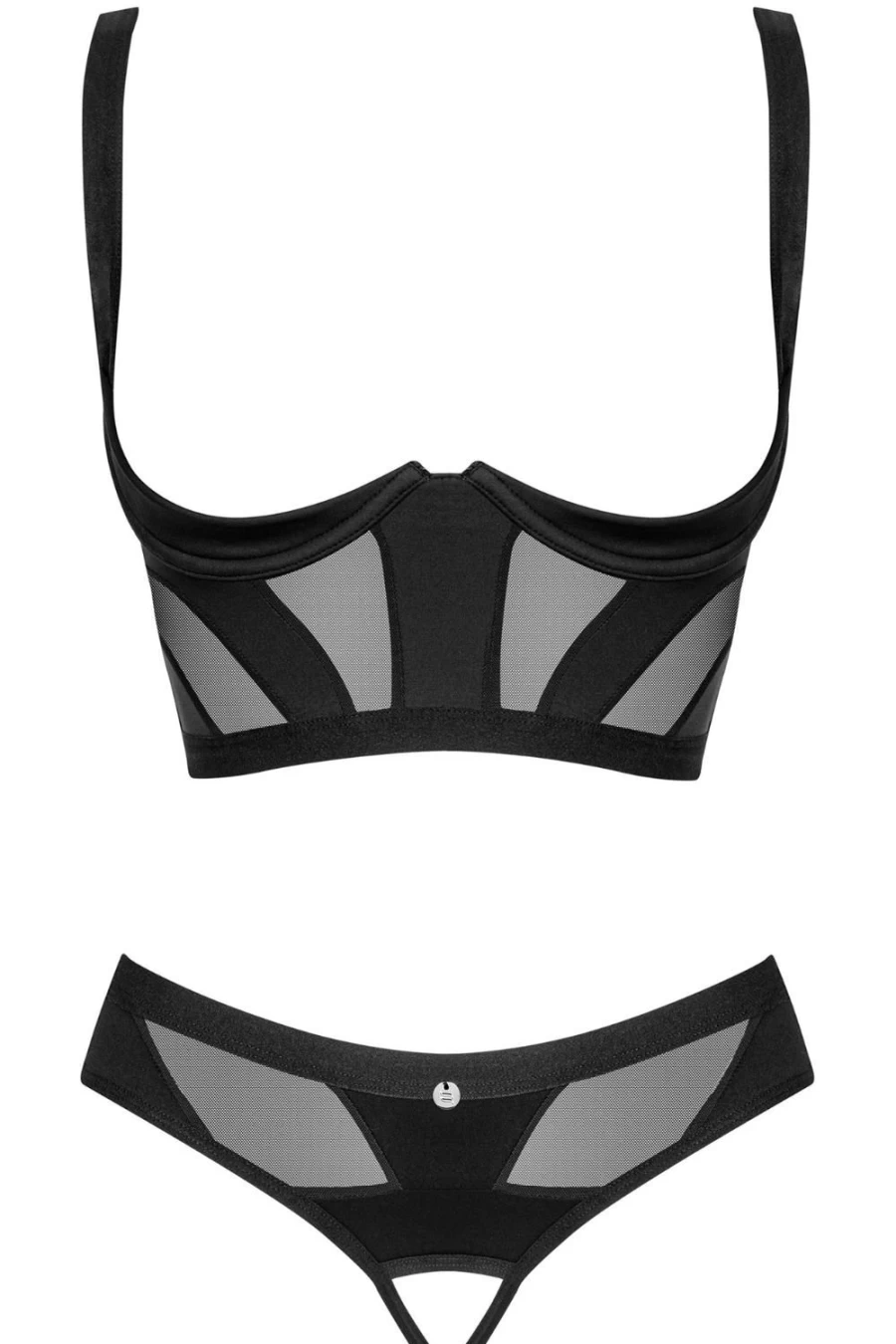 Obsessive Black Chic Amoria Cupless Bra and Crotchless Thong Lingerie Set