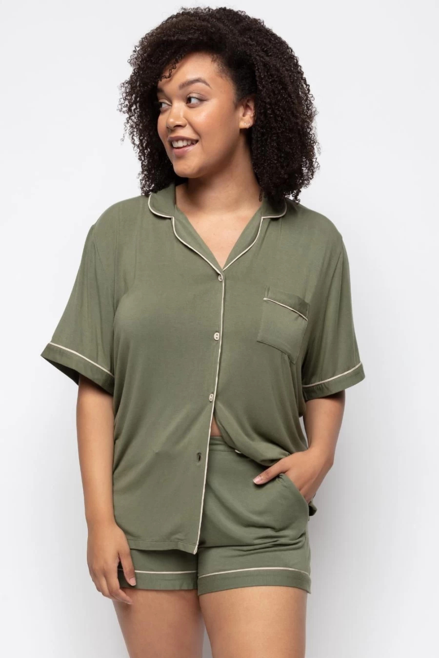 Cyberjammies Olive Savannah Revere Jersey Shorty Set - Comfortable Sleepwear & Loungewear