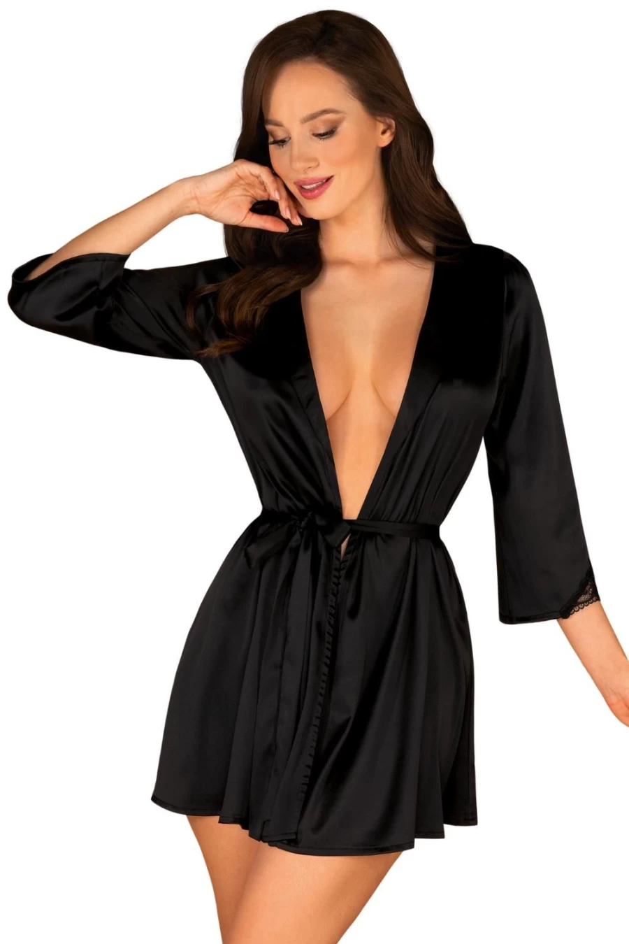 Obsessive Black Satinia Robe & Thong Set - Luxurious Lingerie for Women