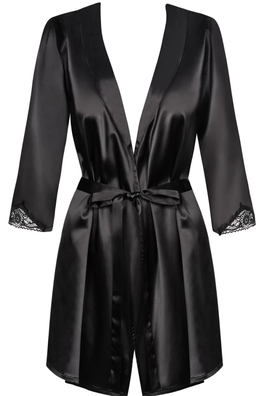 Obsessive Black Satinia Robe & Thong Set - Luxurious Lingerie for Women
