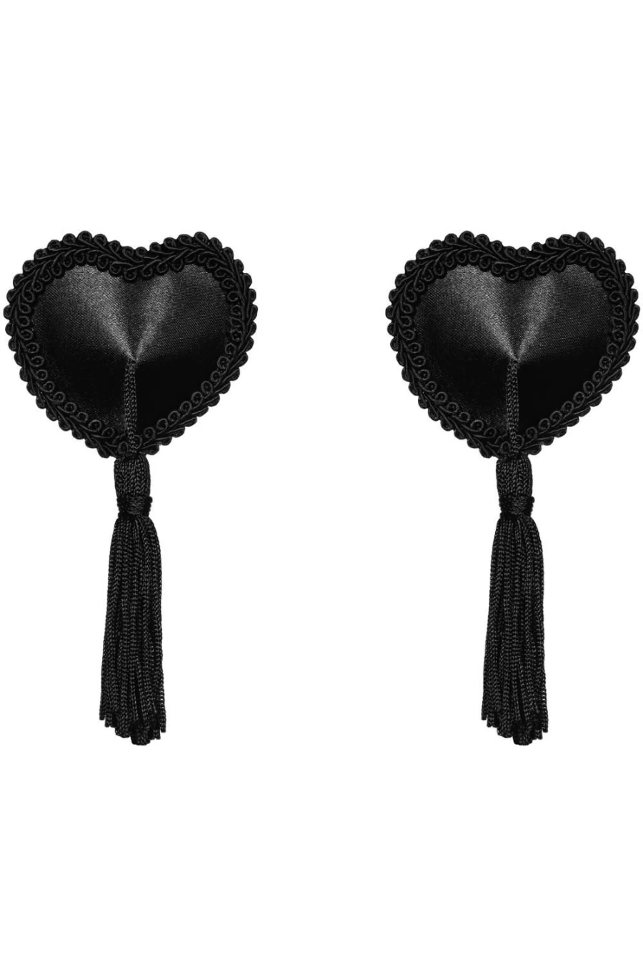 Obsessive Black Heart Tassel Nipple Covers - Adhesive Pasties for Women, Fashionable Sticky Bra Accessories