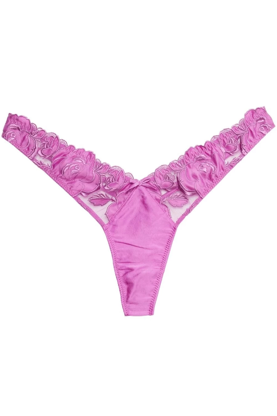 Fleur Du Mal Pink Iris High Leg Thong with Embroidered Rose Logo