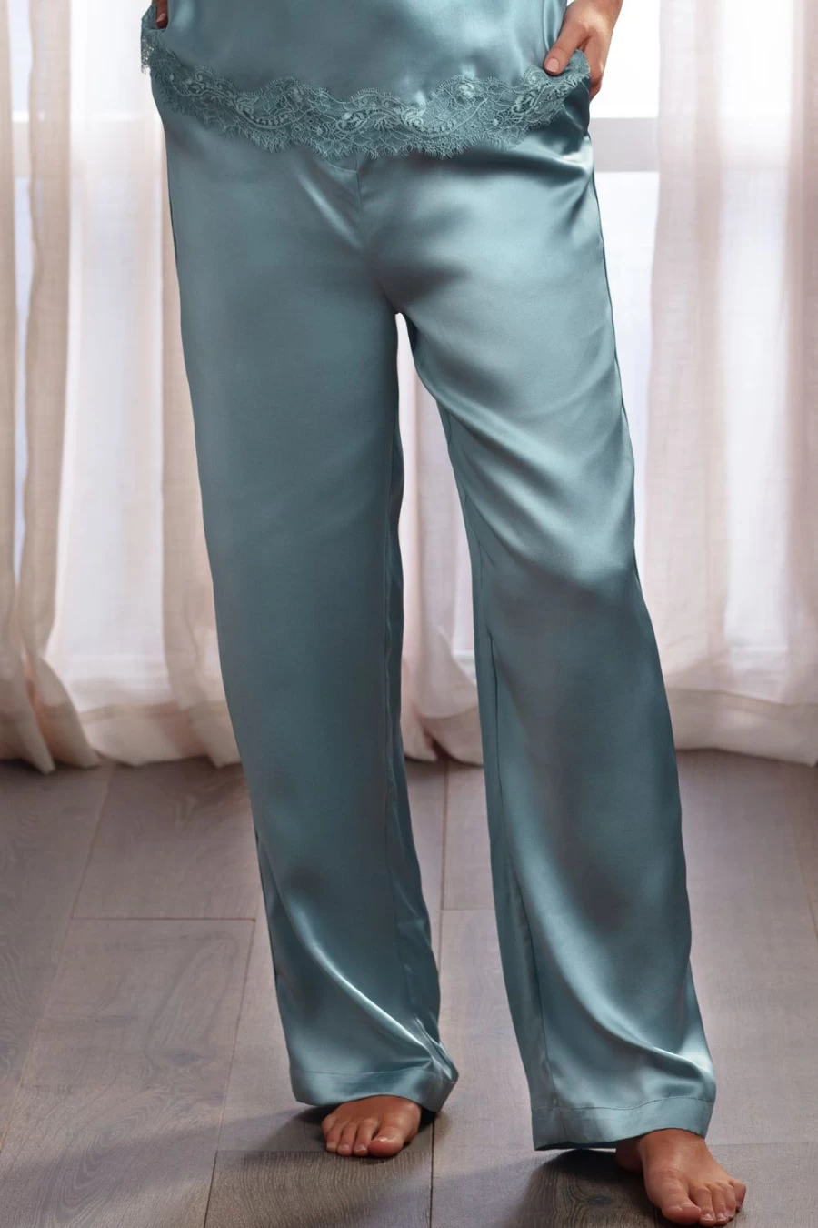"Sainted Sisters Scarlett Silk Pants in Duck Egg Blue - Luxurious Women's Elegant Trousers"