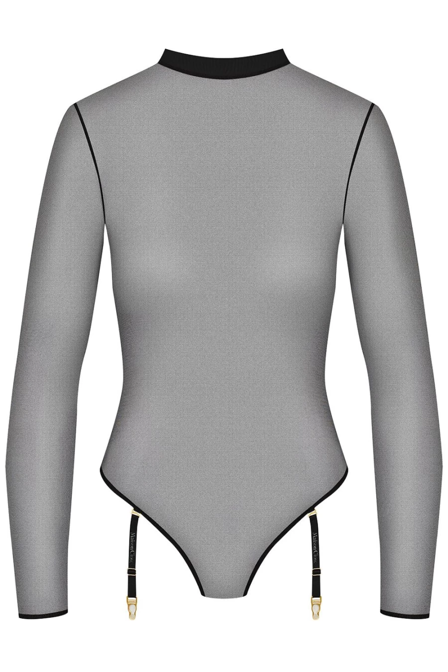 Maison Close Black Long Sleeve Thong Bodysuit - Elegant Lingerie for Women