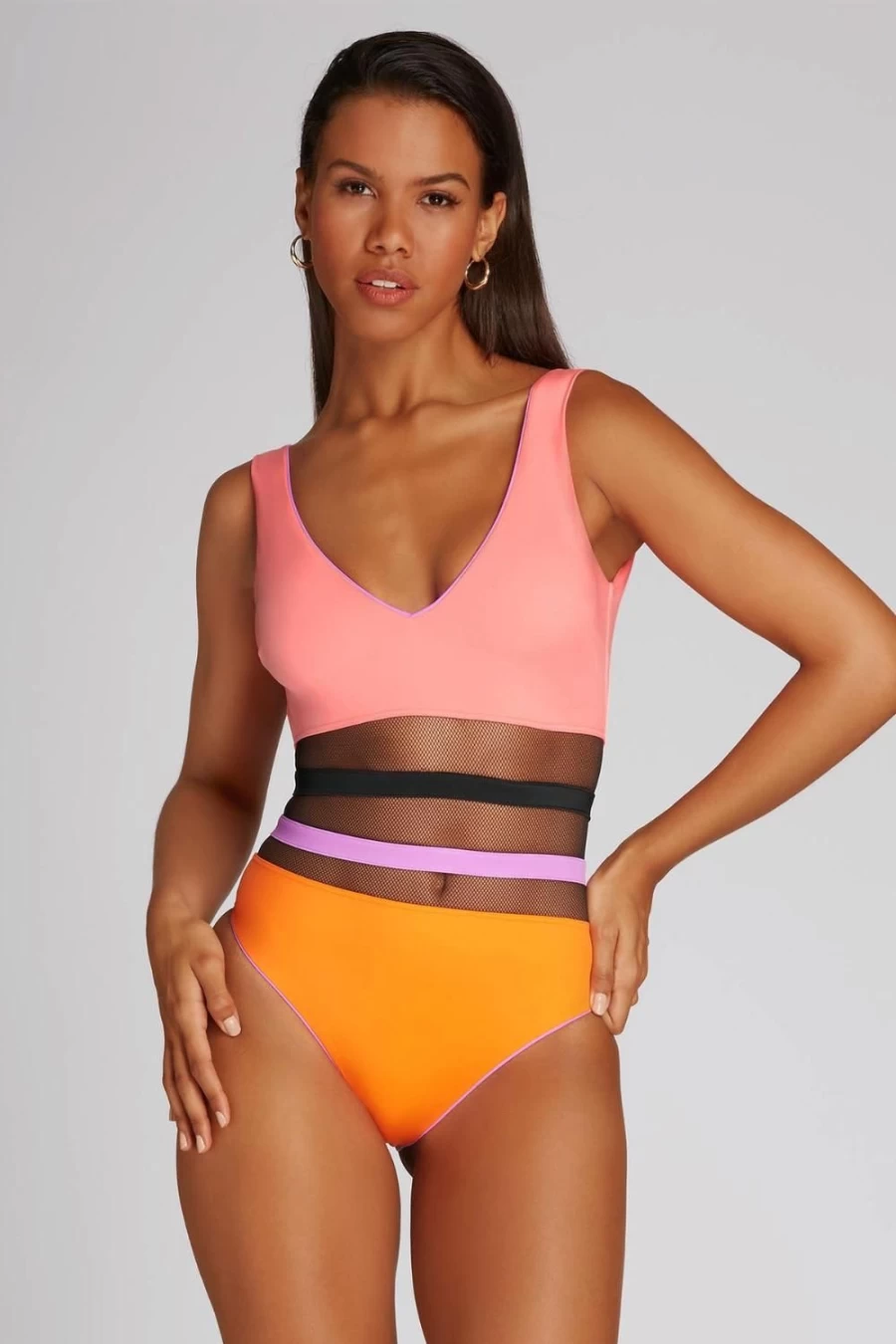 Agent Provocateur Zenaya Coral Neon Lilac Black Sexy High-Cut Swimsuits for Women
