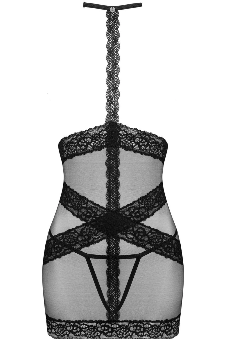 Obsessive Black Lacrisia Open Chemise & Thong Lingerie Set