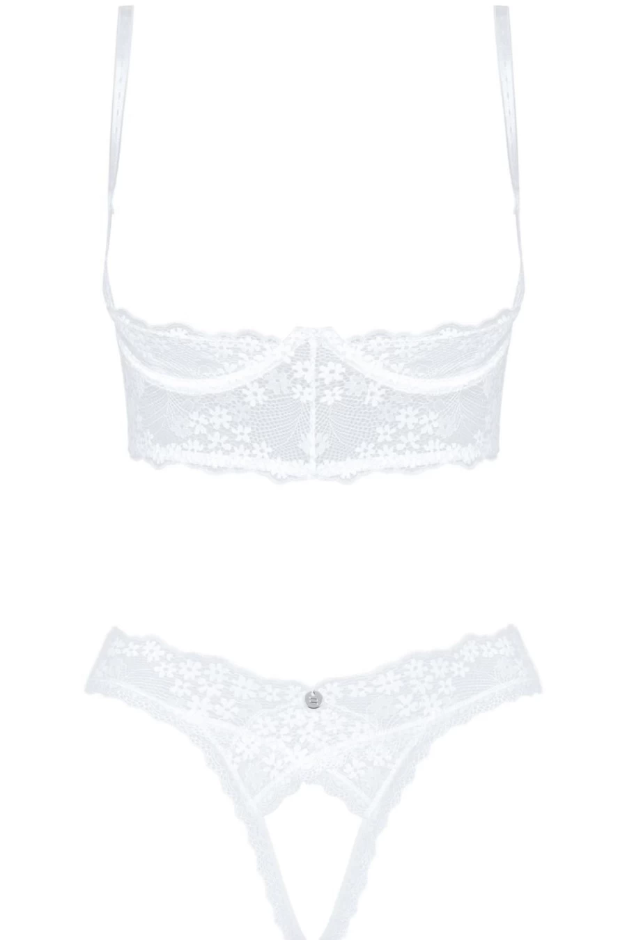 Obsessive White Lace Open Bra & Crotchless Thong Set - Heavenly Sensual Lingerie