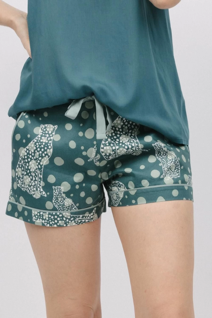 Cyberjammies Green Mix Leopard Print Hannah Shorts - Stylish Animal Pattern Shorts for Women