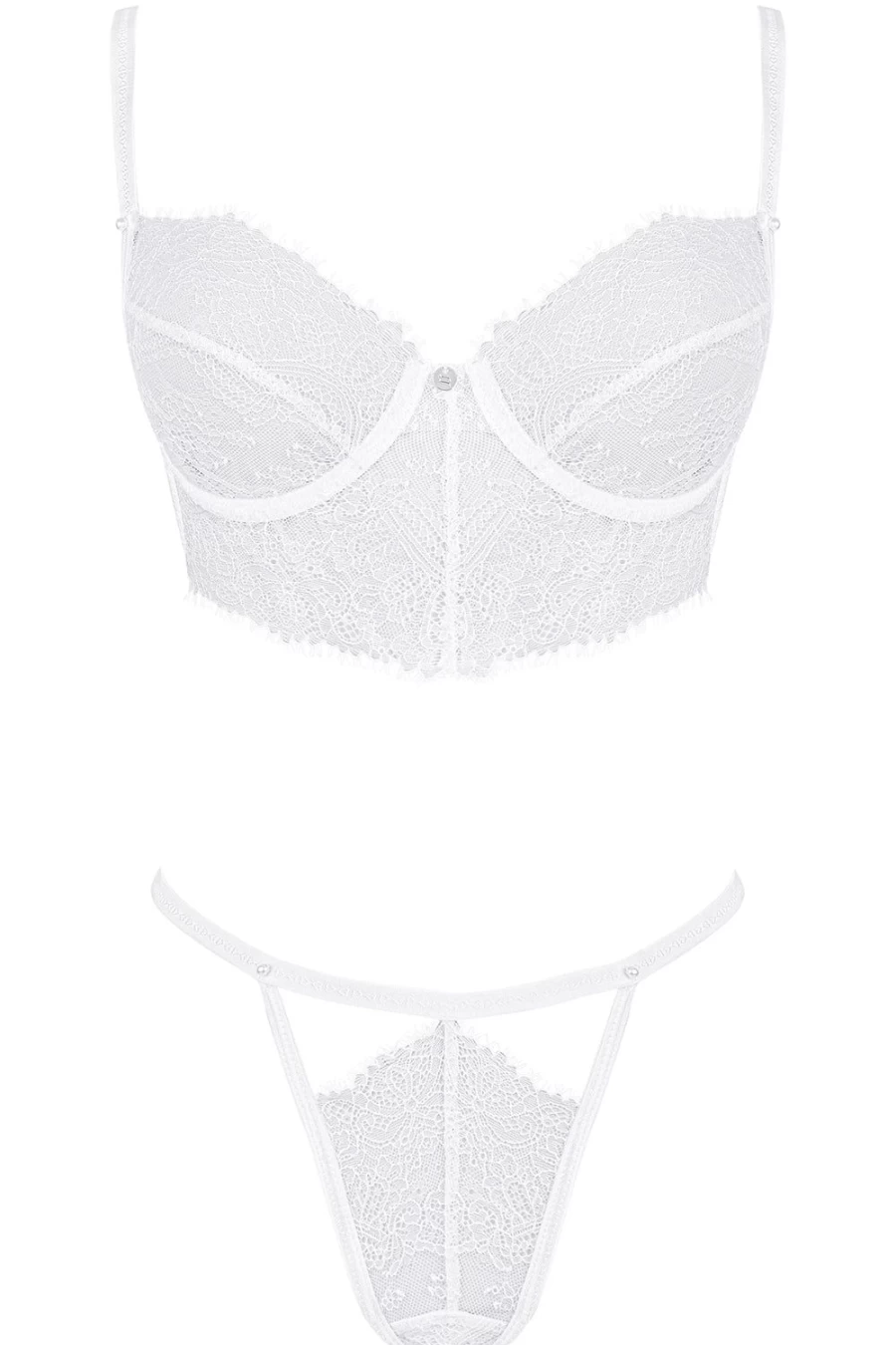 Obsessive Bianelle White Lace Bra and Thong Set - Comfortable Women's Underwear