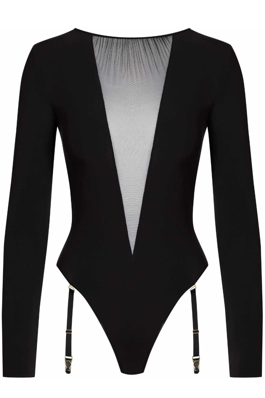 Maison Close Black Nuit Fauve Long Sleeve Suspender Thong Bodysuit
