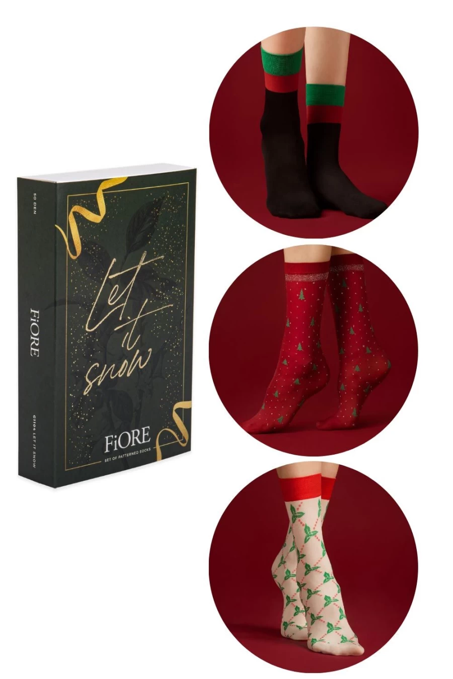 FiORE Let It Snow Gift Box - 3 Pairs of Cozy Multi-Color Holiday Socks for Christmas Gifting