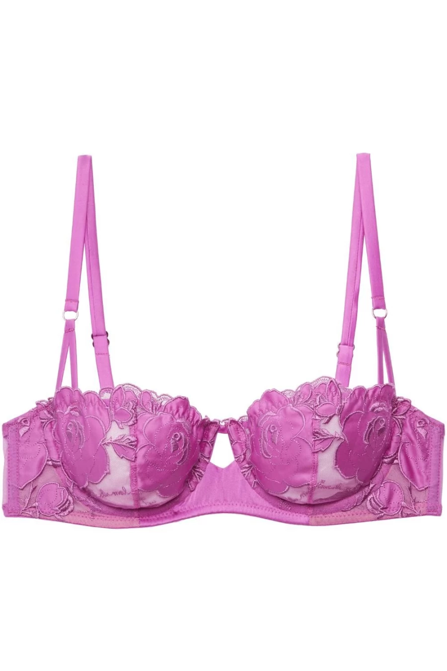 Fleur Du Mal Pink Iris Rose Embroidered Balconette Bra Lace Underwear Women's lingerie