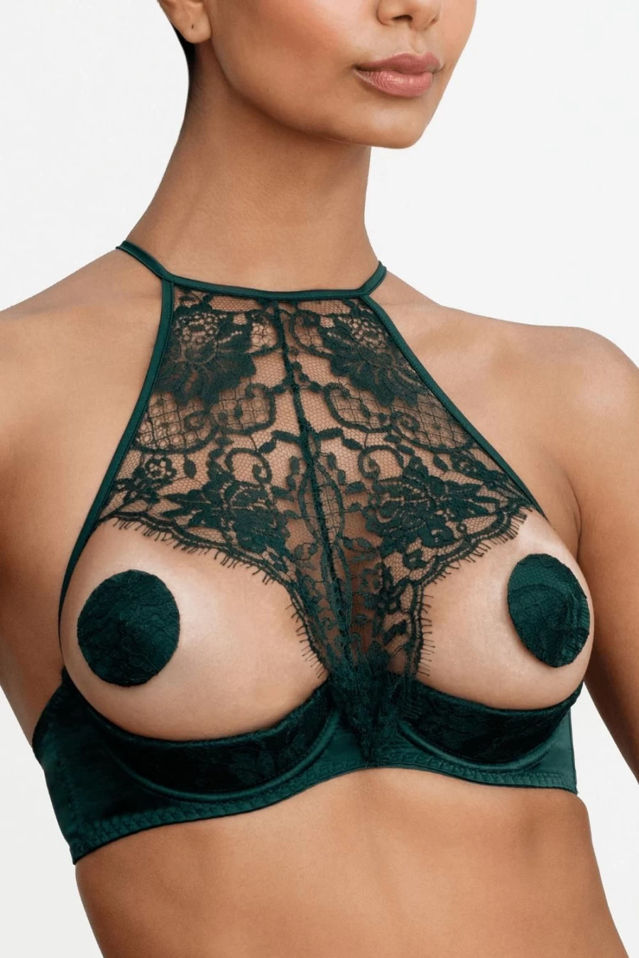Coco de Mer Deep Green Hera Open Quarter Cup Lace Bra