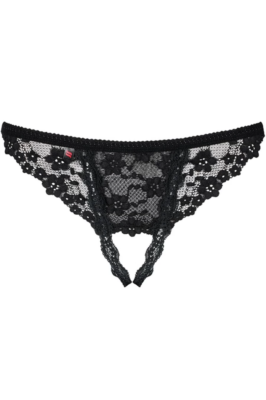 Obsessive Black Lace Crotchless Thong - Seductive Women's Underwear
