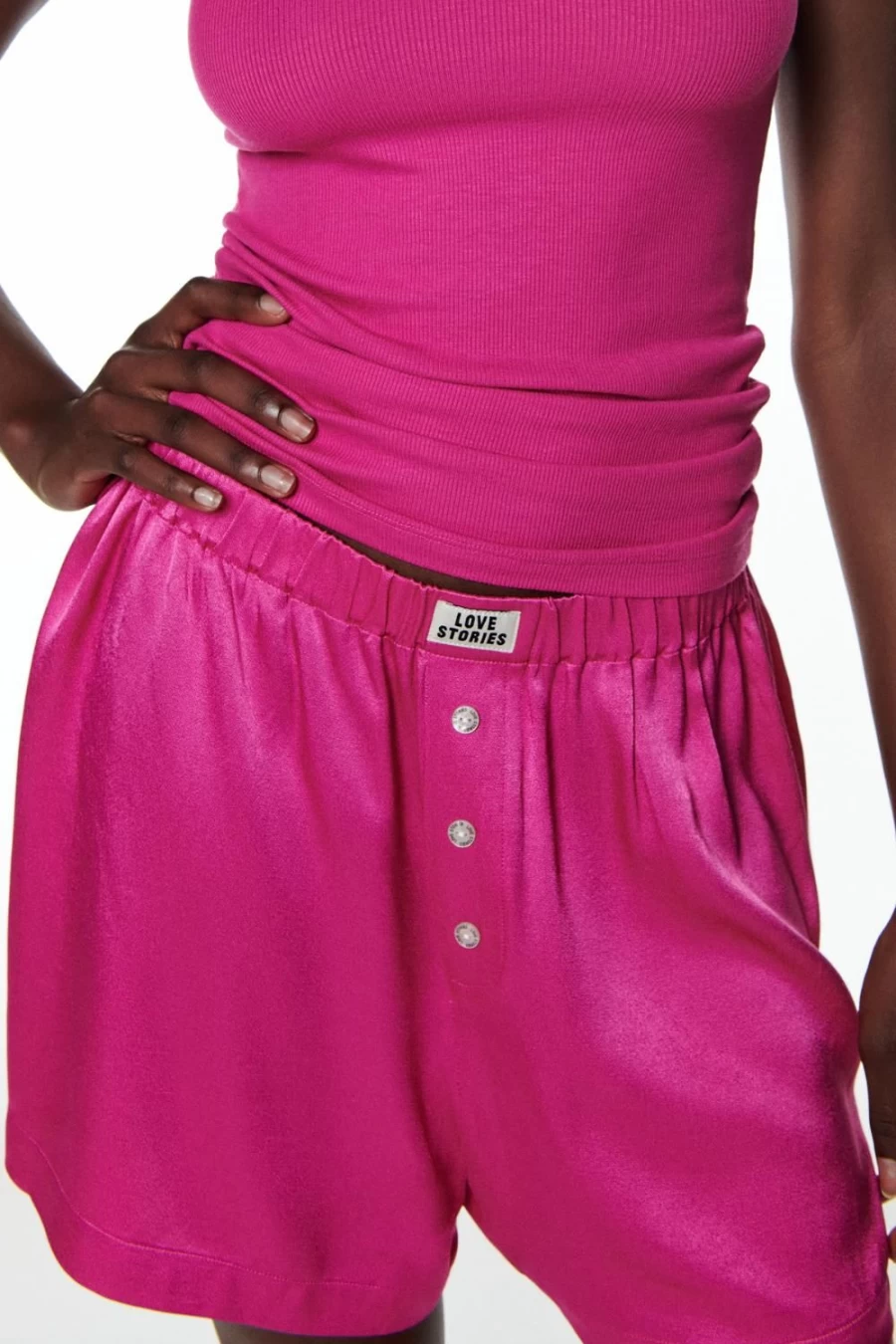 Love Stories Pink Satin Boxer Shorts for Women - James Style Luxury Underwear