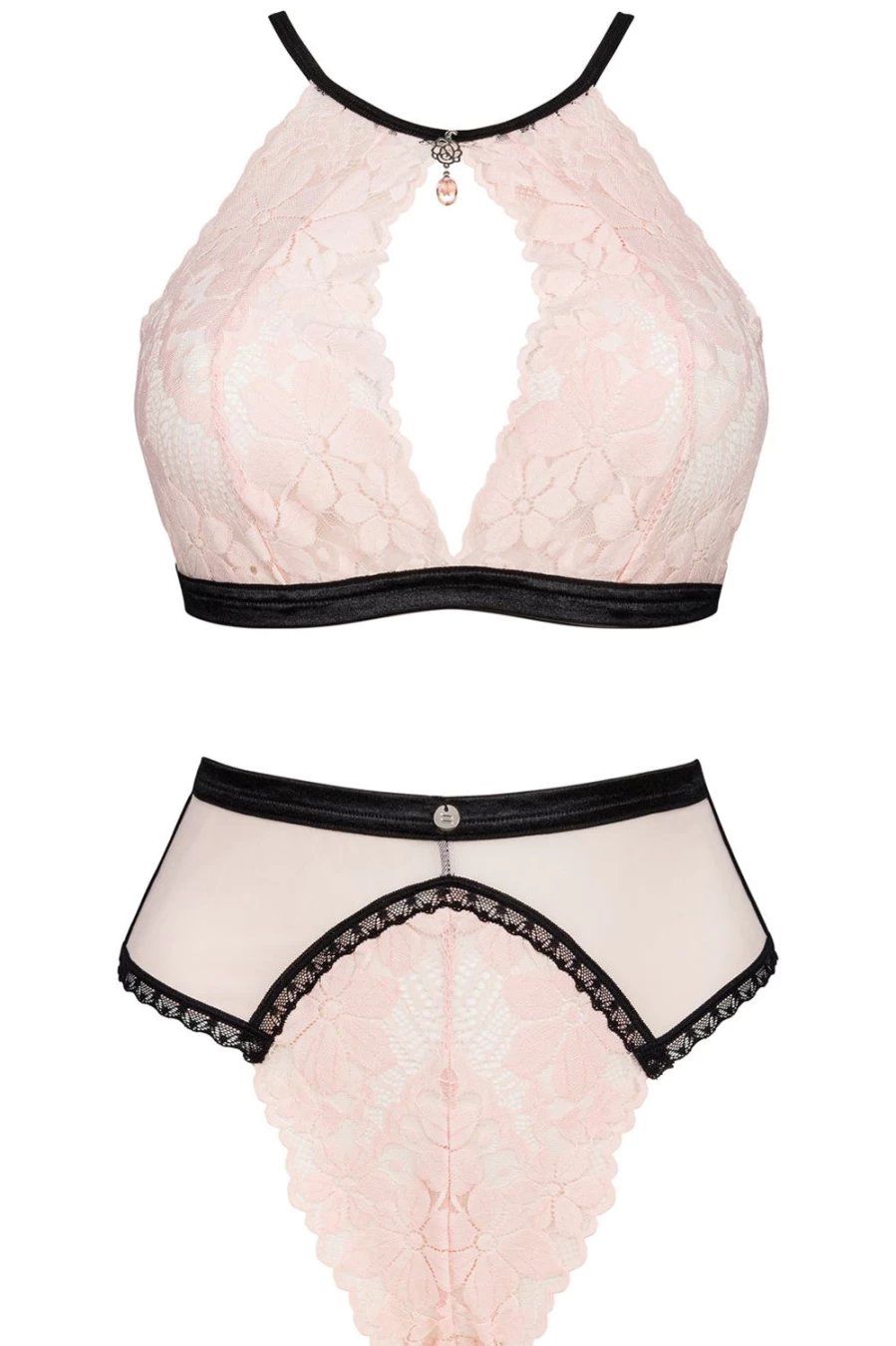 Obsessive Pink Lilines Lace Bra and Thong Set - Women's Sexy Lingerie