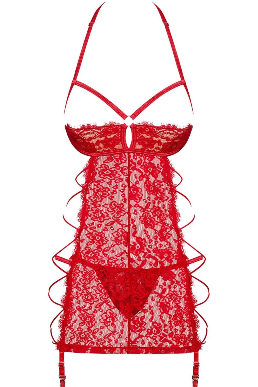 Obsessive Red Iosa Cupless Chemise & Thong Lingerie Set