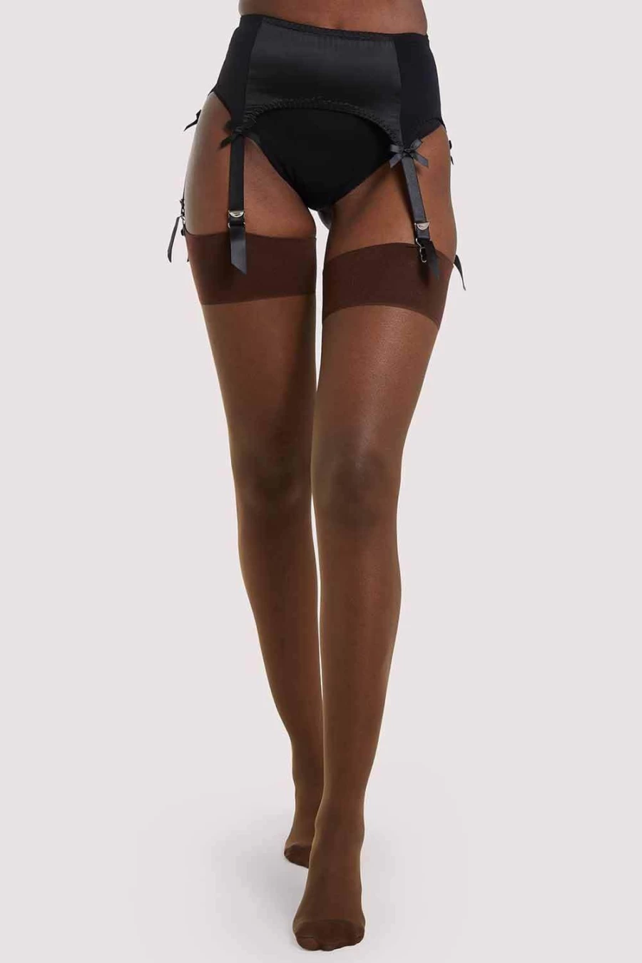 Playful Promises Dark Nude Back Seamed Stockings - Retro High Waist Stockings with Reinforced Heel & Toe