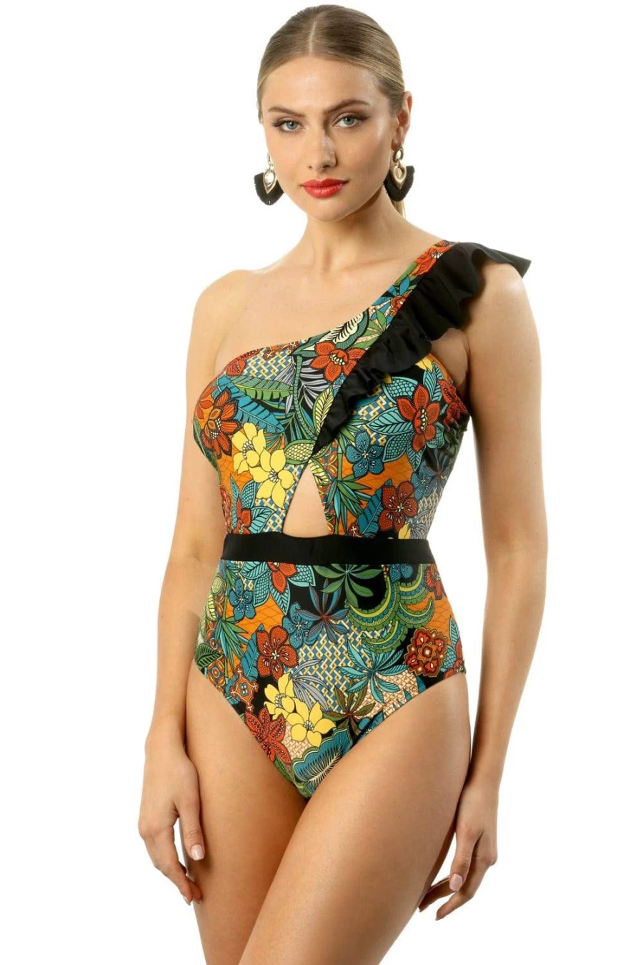 Jolidon Women's One Shoulder Cabo Swimsuit - Size XL (UK 14) in Multi Color
