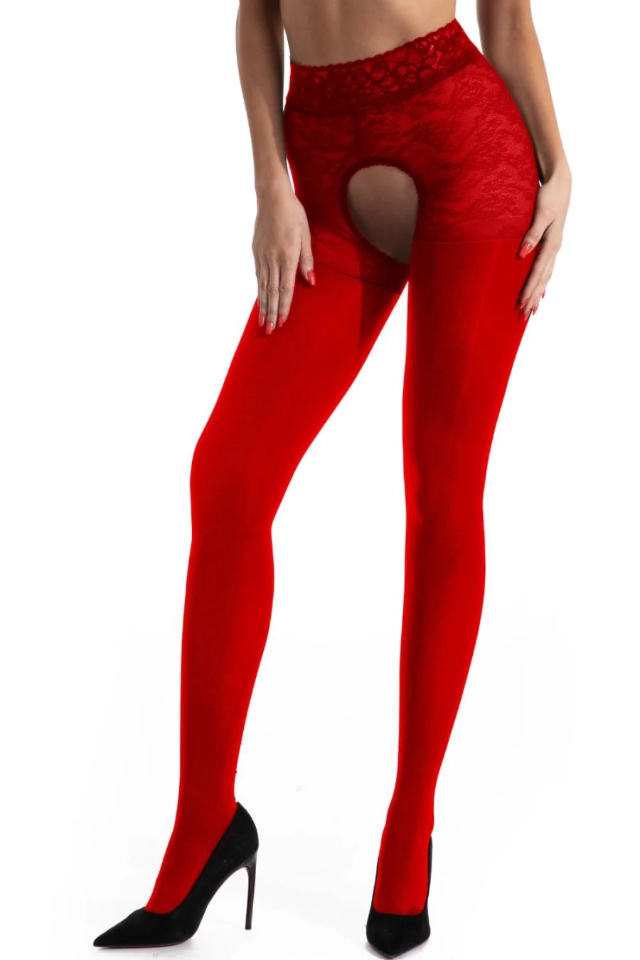 Amour Red Open Crotch Tights 60 Denier High Sheer Sexy Lingerie Stockings