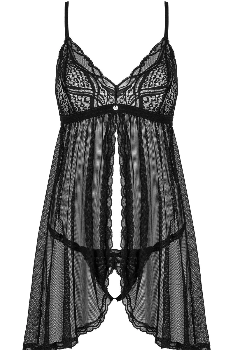 Obsessive Black Seductive Babydoll Lingerie Set with Crotchless Panties