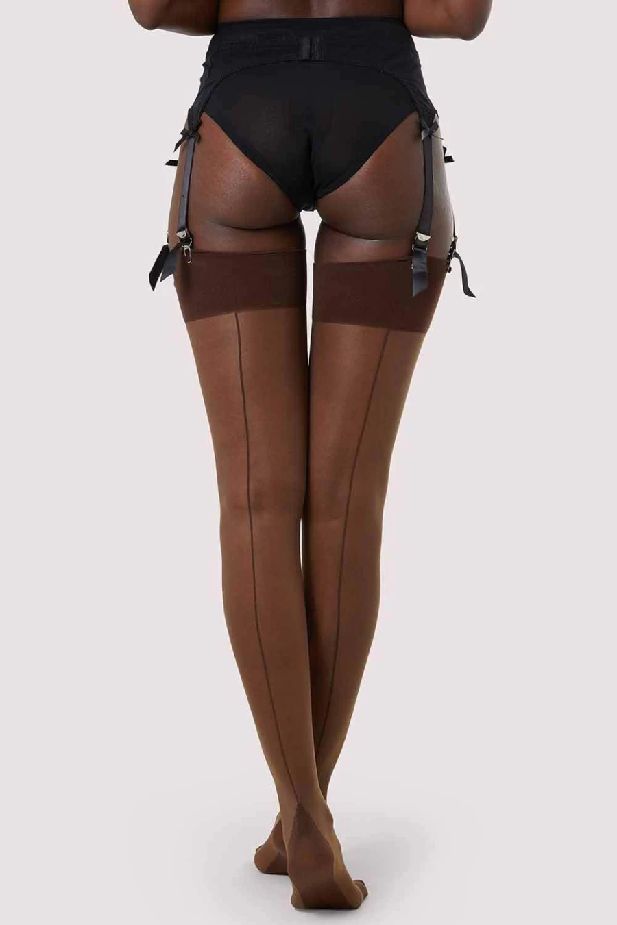 Playful Promises Dark Nude Back Seamed Stockings - Retro High Waist Stockings with Back Seam Detail