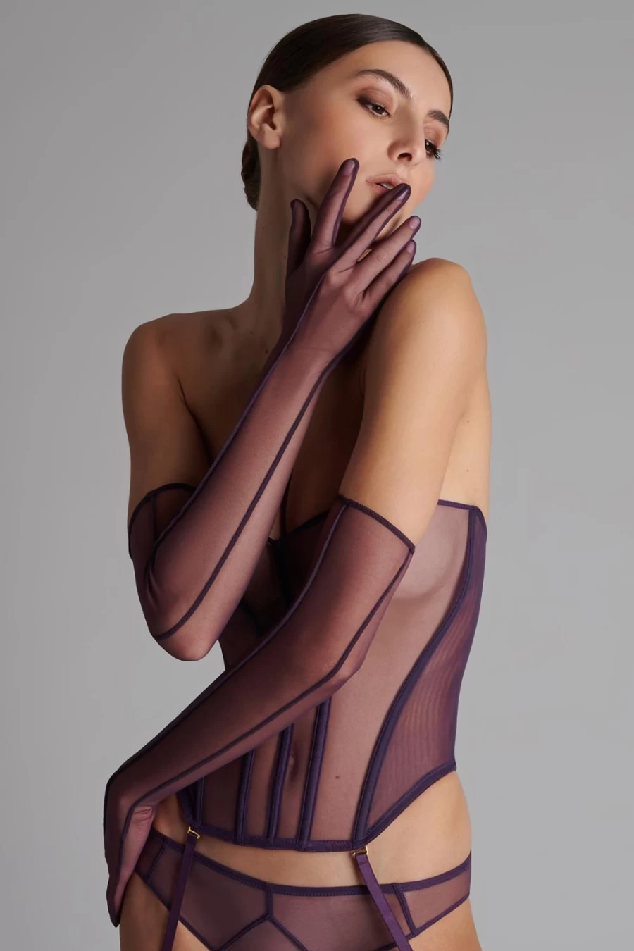 Maison Close Purple L'Amoureuse Long Gloves - Elegant Evening Wear for Women