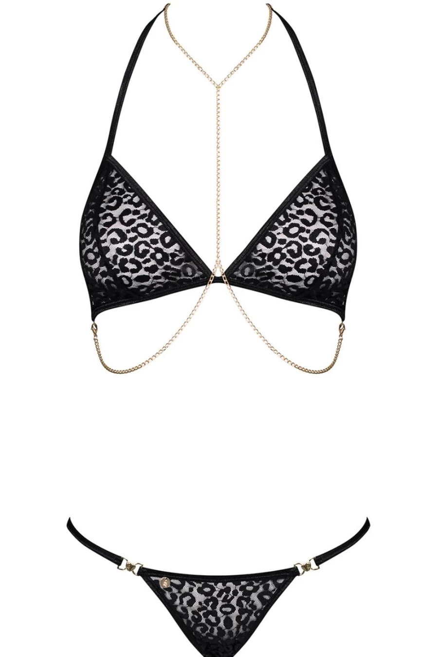 Obsessive Pantheria Black Lace Bra and Thong Set - Seductive lingerie