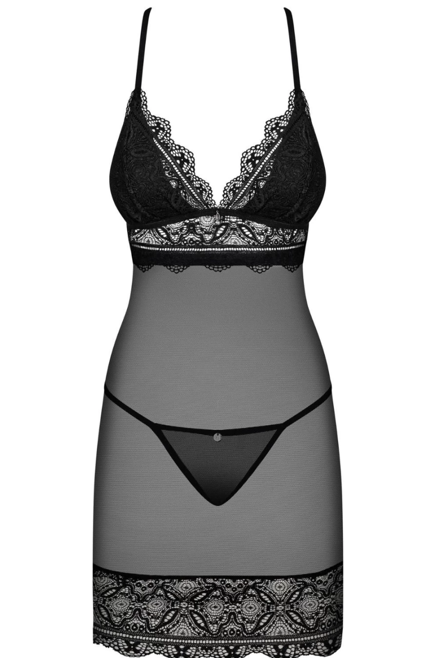 Obsessive Black Renelia Chemise & Thong Lingerie Set