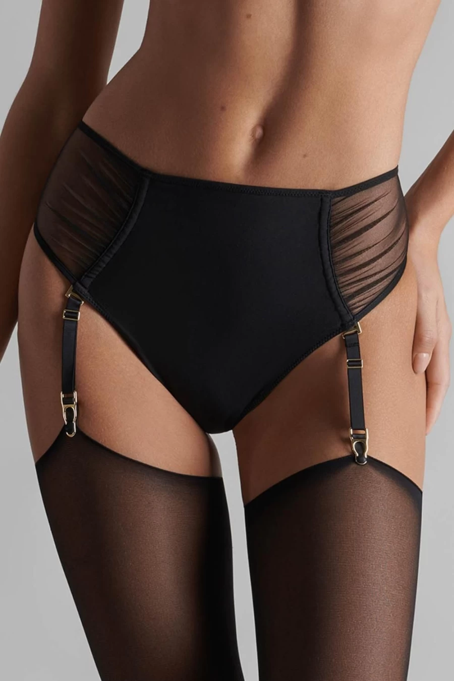 Maison Close Black High Waist Openable Suspender Tanga - Nuit Fauve Collection