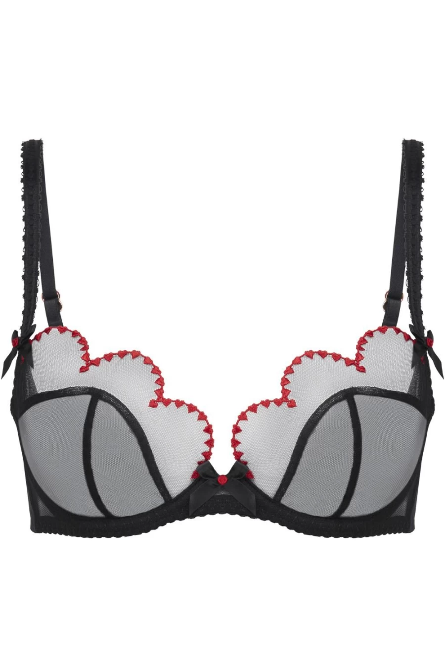 Agent Provocateur Lorna Heart Plunge Underwired Bra - Black & Red Lace Lingerie