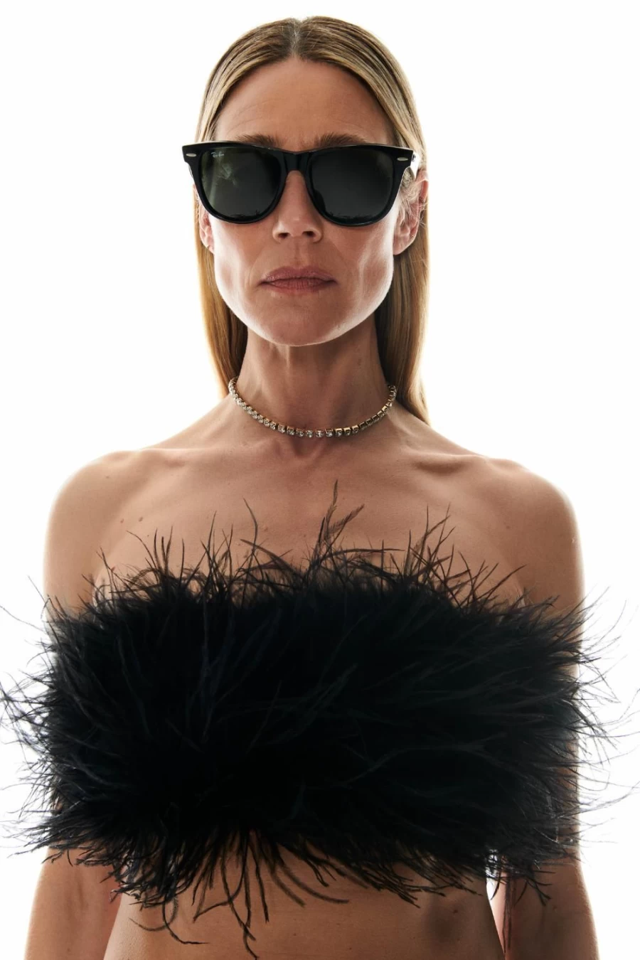 Black Satin & Feather Cropped Fanny Top by Love Stories
