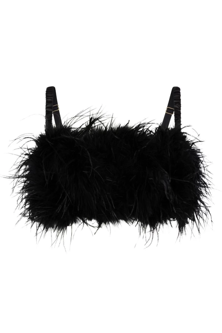 Black Satin & Feather Cropped Fanny Top by Love Stories