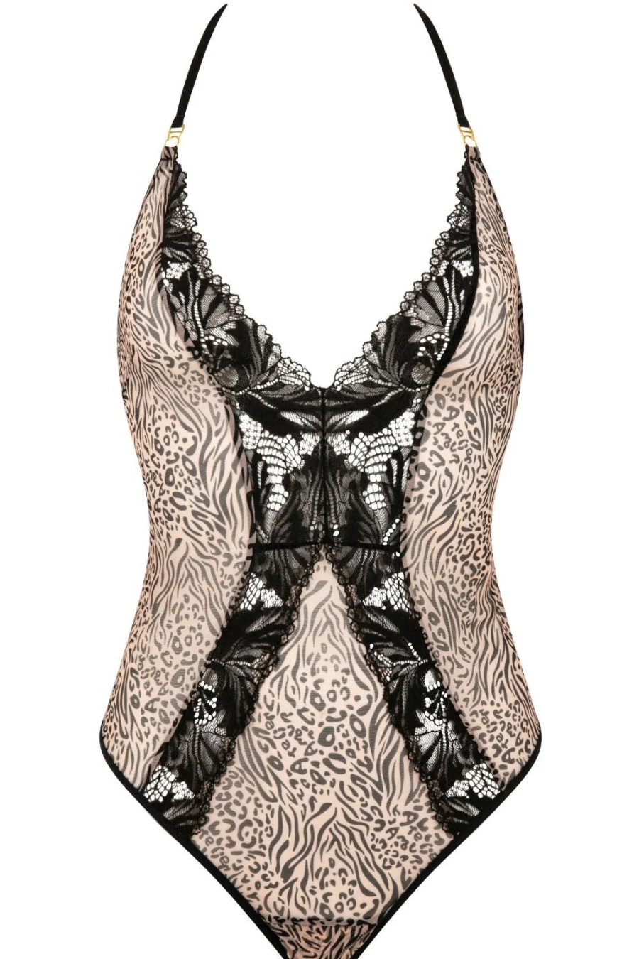 Atelier Amour Black Caresse Feline Crotchless Thong Bodysuit Lingerie