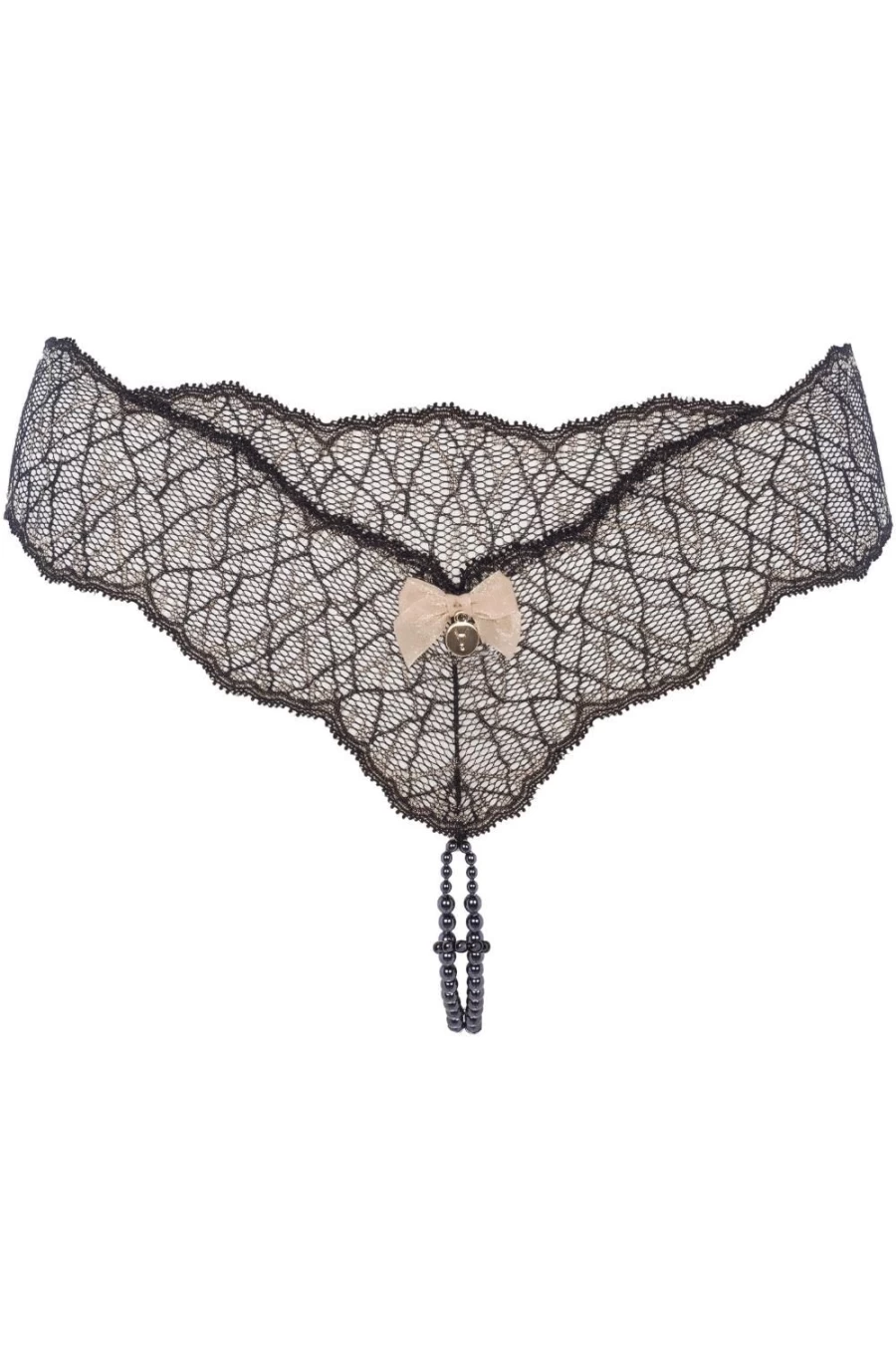 Bracli Black Sydney Double Pearl Thong - Elegant Dark Underwear