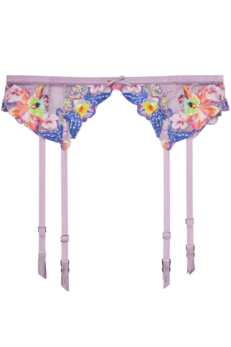 "Fleur Du Mal Wisteria Orchid Embroidered Suspenders Elegant Floral Design"