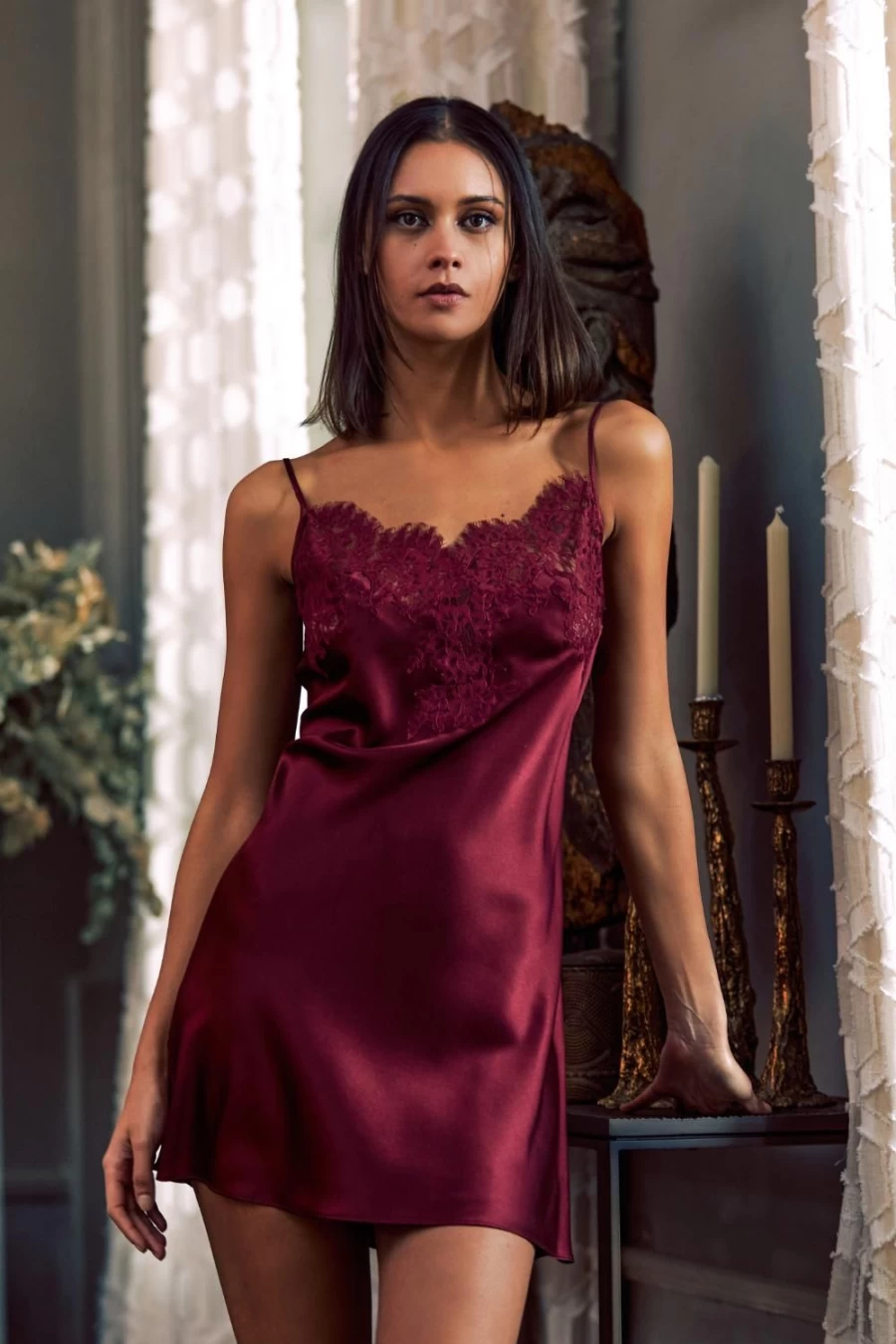 Marjolaine Burgundy Ruby Nightie - Elegant Women's Sleepwear for Comfort & Style