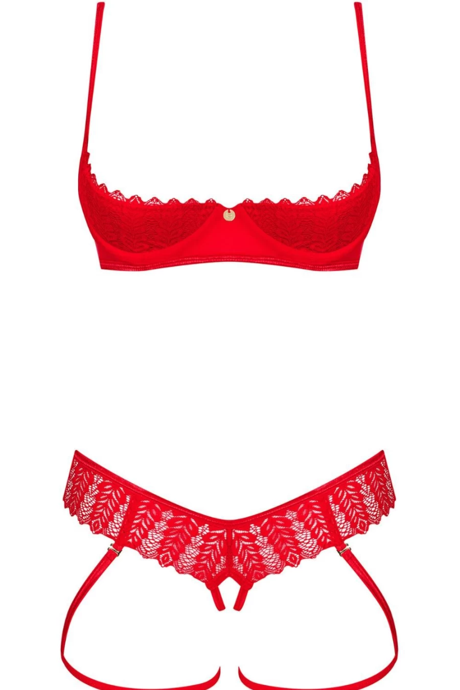 Obsessive Red Cupless Bra & Crotchless Harness Thong Set - Seductive Lingerie