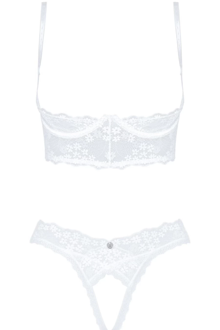 Obsessive White Lace Open Cup Bra and Crotchless Thong Set - Heavenly Sensual Lingerie