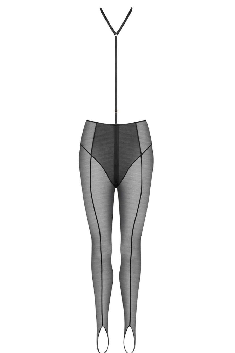 Maison Close Black L'Amoureuse Stirrup Leggings with Zip Detail and Harness Design