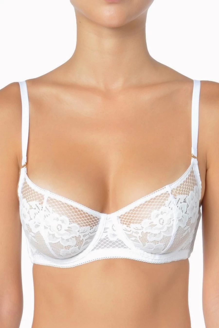 Huit Adele White Underwired Balconette Bra for Women - Comfortable Lace Demi Cup Support