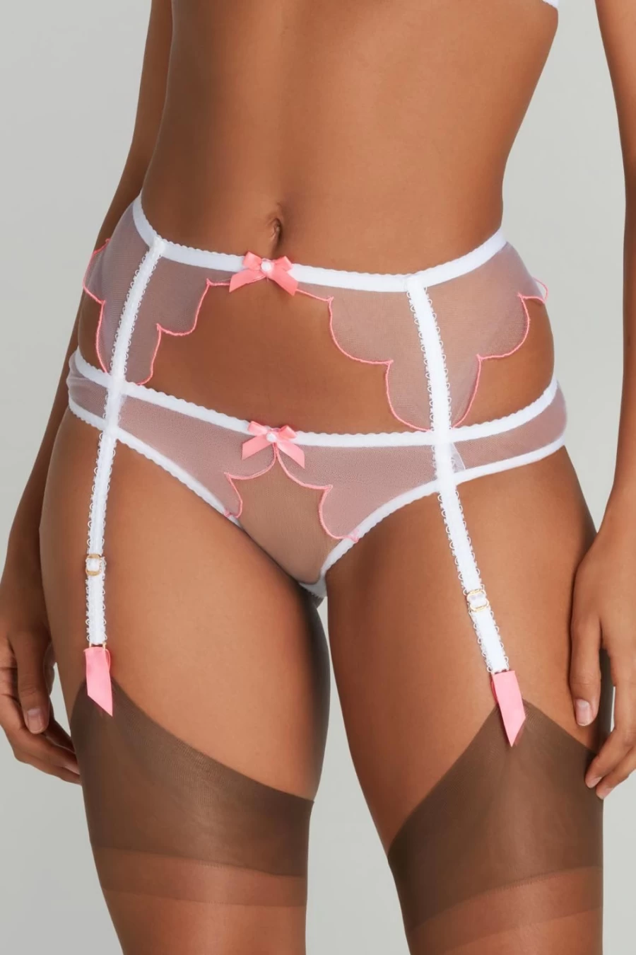 Agent Provocateur Lorna Suspender in White & Pink - Stylish Garter Belt for Women