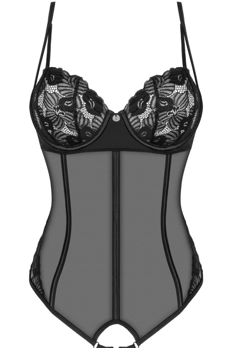 Obsessive Black Serena Love Underwired Crotchless Bodysuit for Women