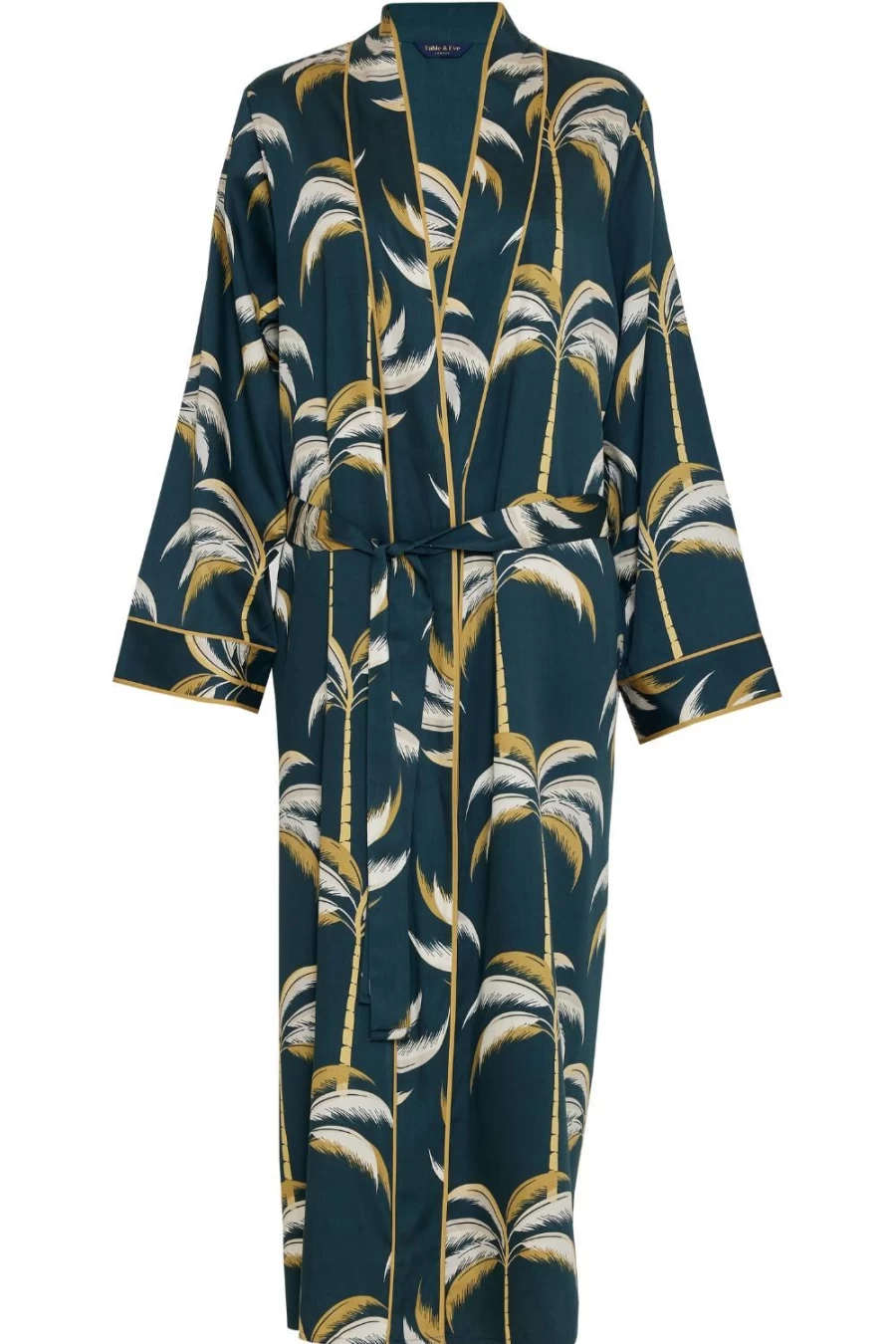 Fable & Eve Emerald Green Palm Print Long Dressing Gown - Luxurious Women's Robe