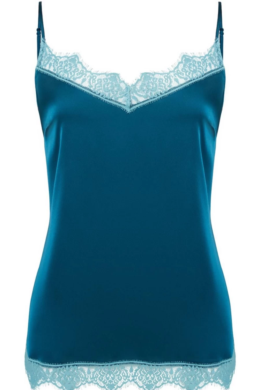 Simone Pérèle Satin Secrets Camisole in Cyan Blue - Luxurious Women's Sleepwear